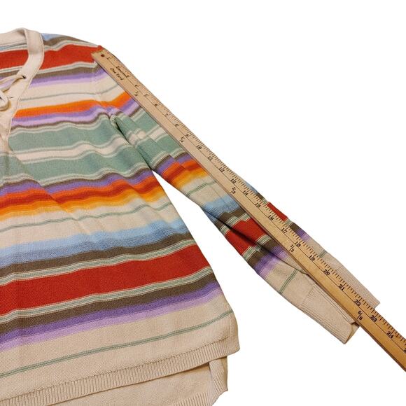 Chaps Size Medium M Cotton Stripes Striped Colorful Long Sleeve Sweater Top - Picture 3 of 10